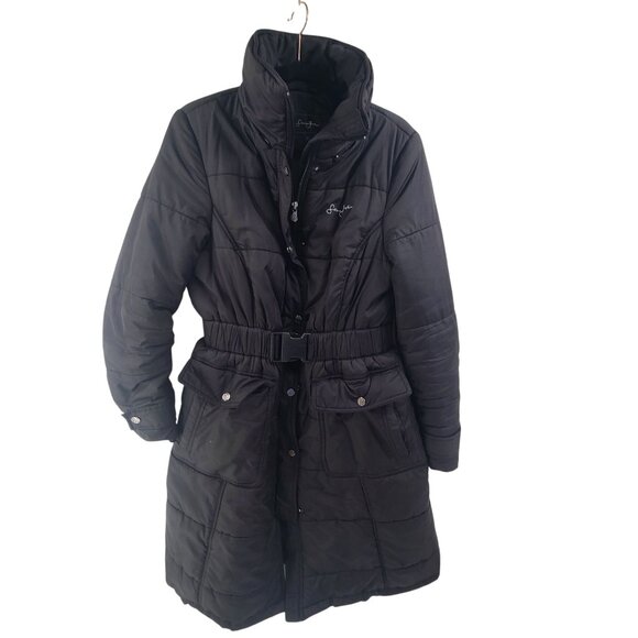 Sean John Puffer Coat Mid Length Ful Zip Hooded Insulated  Black Women's  Size L - Picture 1 of 11
